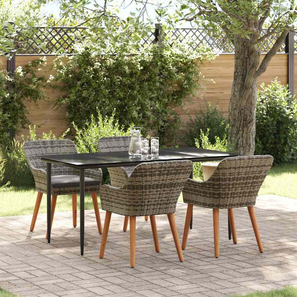 Garden Dining Set with Cushion 5 pcs Grey Poly Rattan