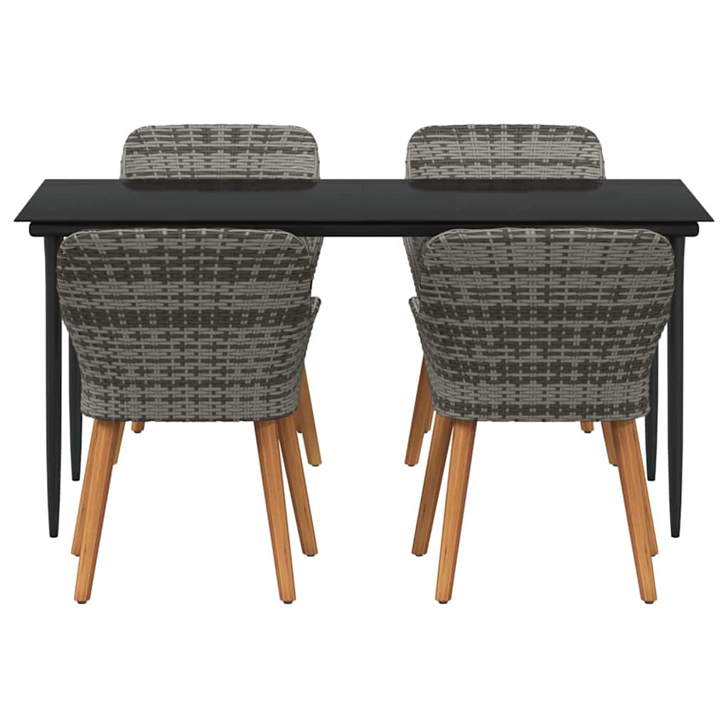 Garden Dining Set with Cushion 5 pcs Grey Poly Rattan