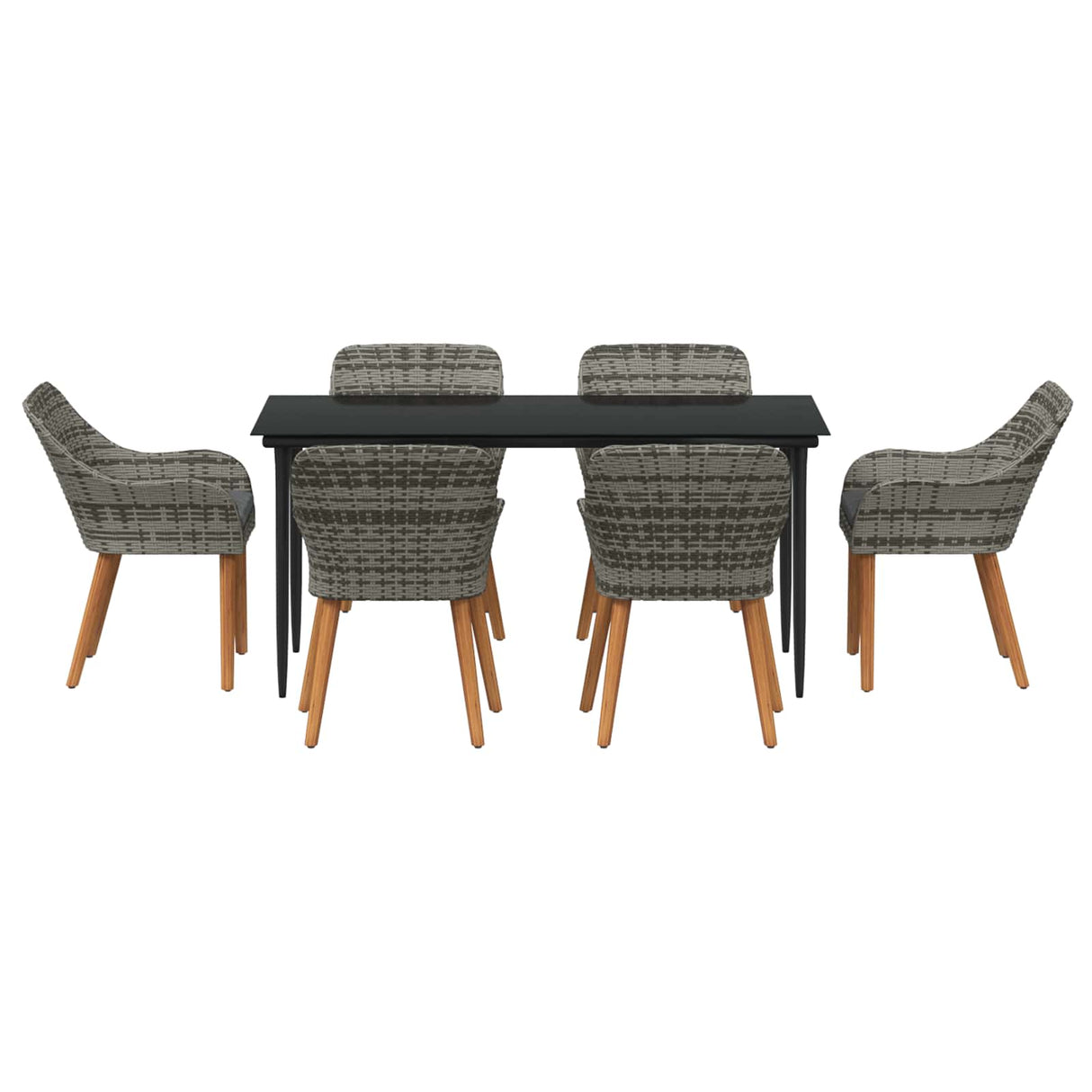 Garden Dining Set with Cushion 7 pcs Grey Poly Rattan