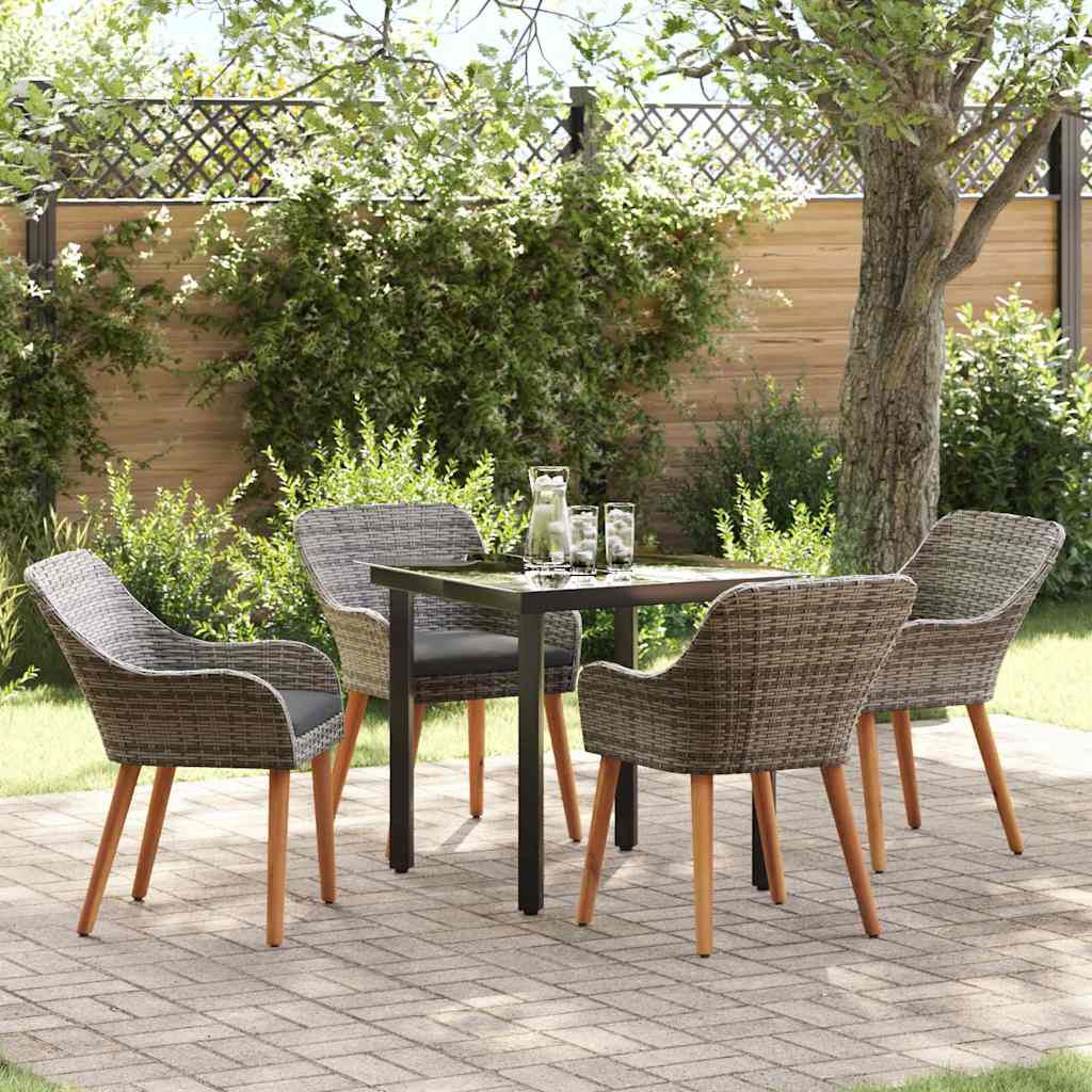 Garden Dining Set with Cushion 5 pcs Grey Poly Rattan