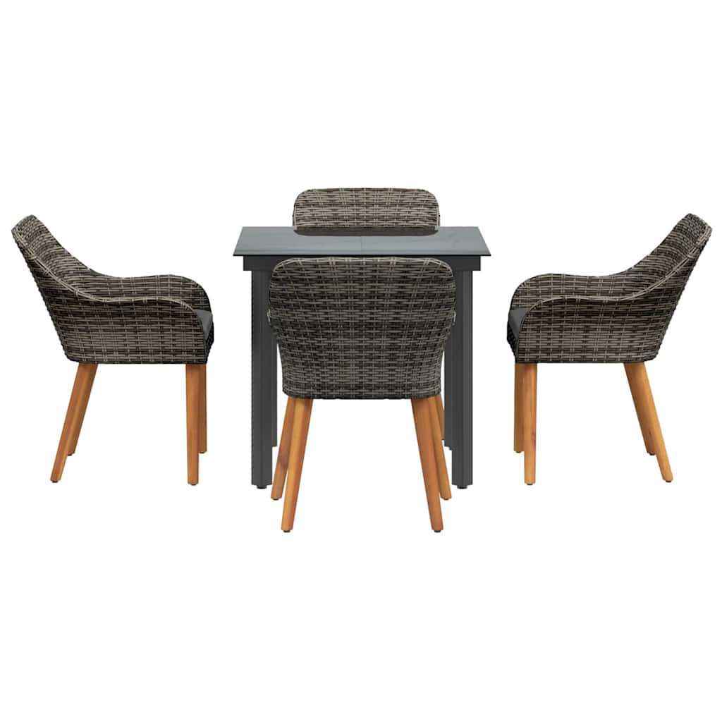 Garden Dining Set with Cushion 5 pcs Grey Poly Rattan