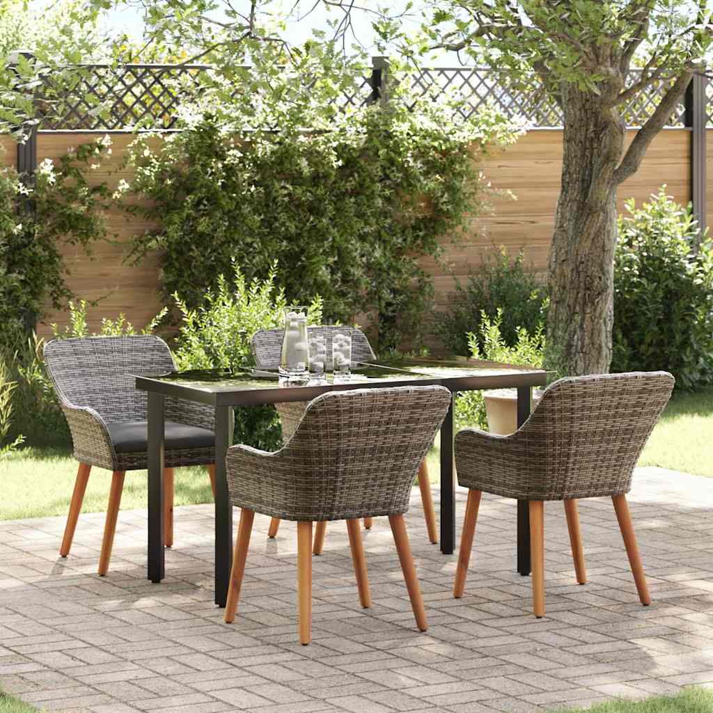Garden Dining Set with Cushion 5 pcs Grey Poly Rattan