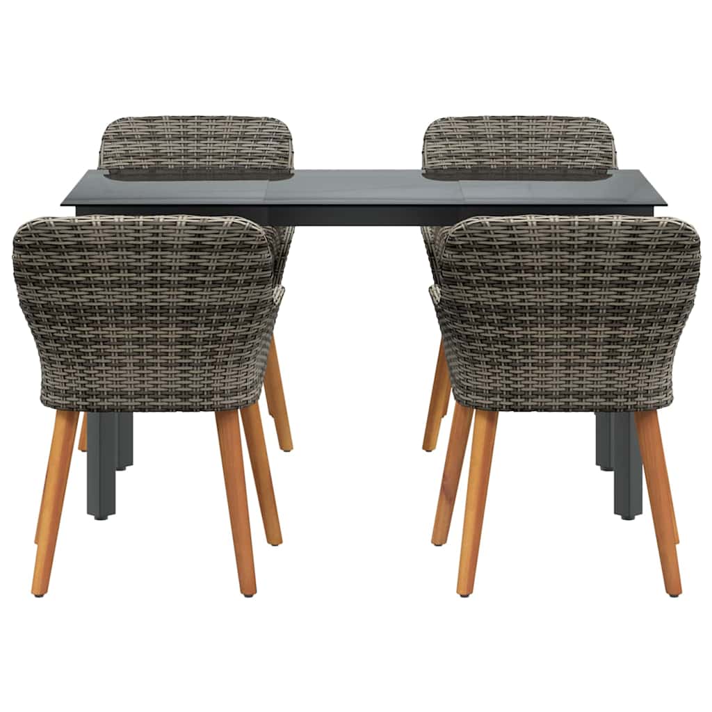 Garden Dining Set with Cushion 5 pcs Grey Poly Rattan