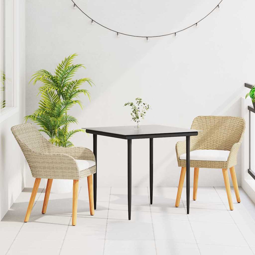 Garden Dining Set 3 pcs Beige Poly Rattan