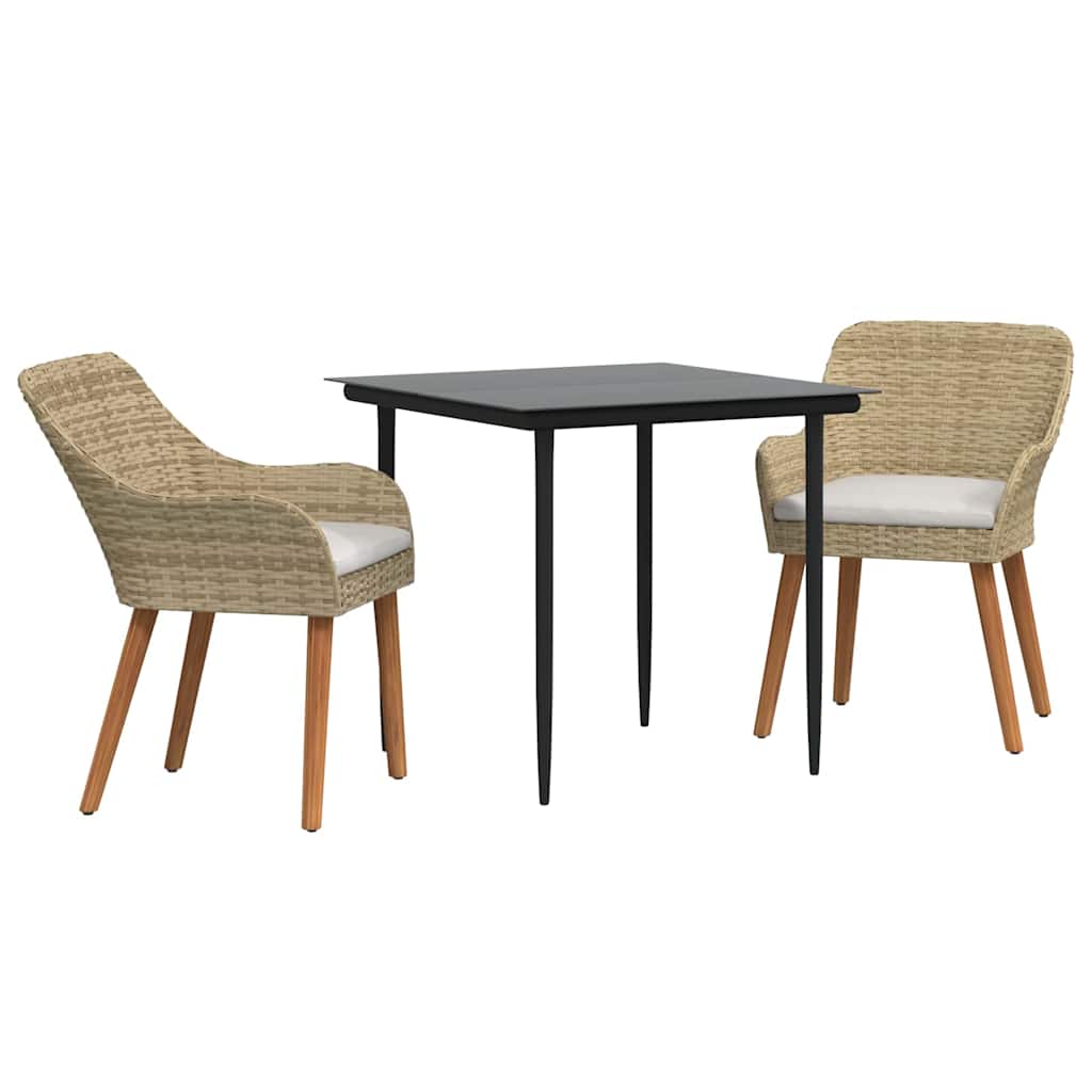 Garden Dining Set 3 pcs Beige Poly Rattan