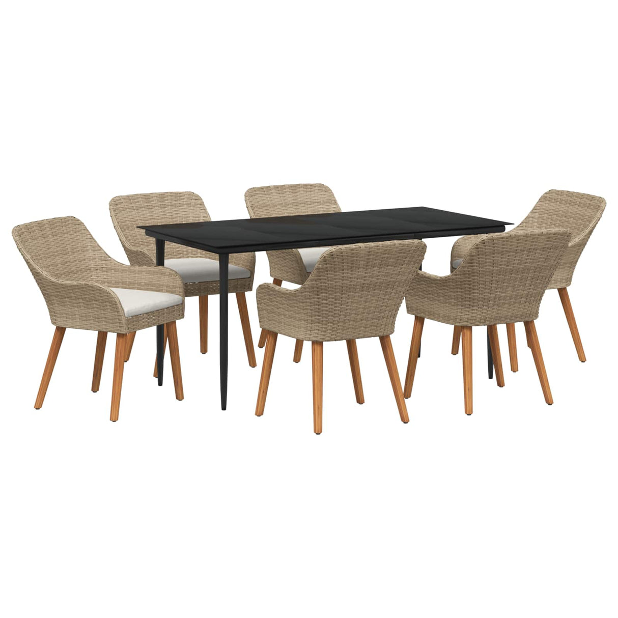 Garden Dining Set 7 pcs Beige Poly Rattan