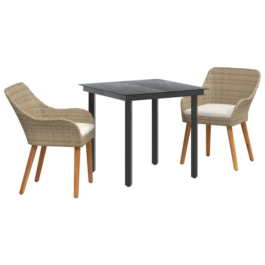 Garden Dining Set with Cushion 3 pcs Beige Poly Rattan
