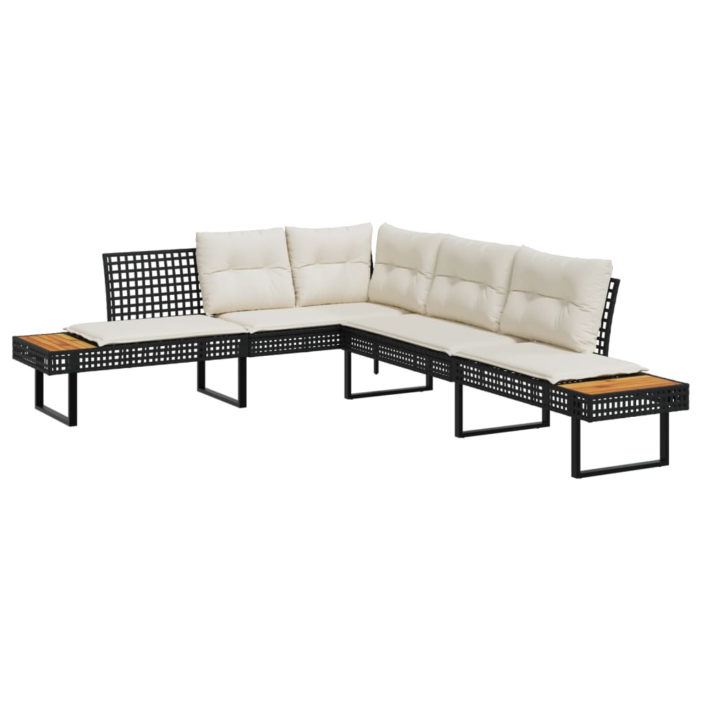 2 Piece Garden Sofa Set with Cushions Black Poly Rattan and Acacia