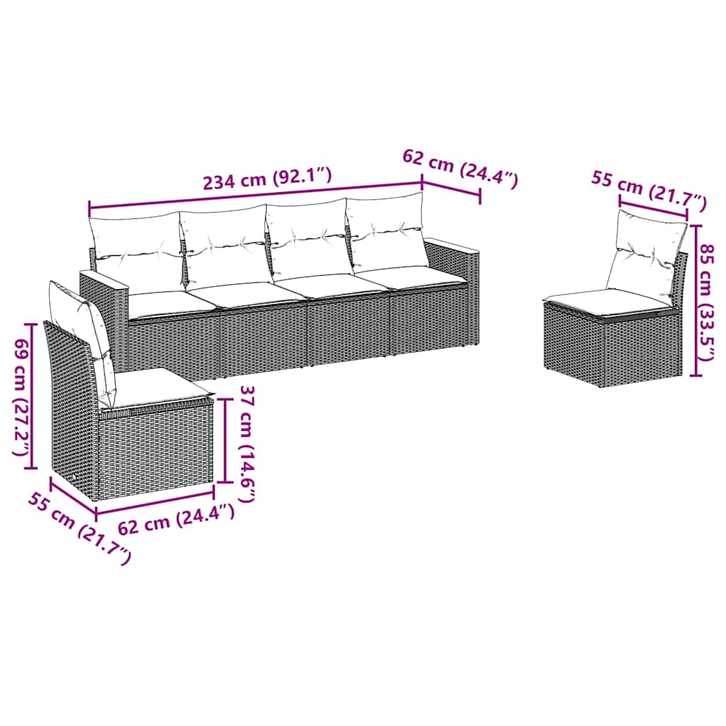 6 Piece Garden Sofa Set with Cushions Black Poly Rattan