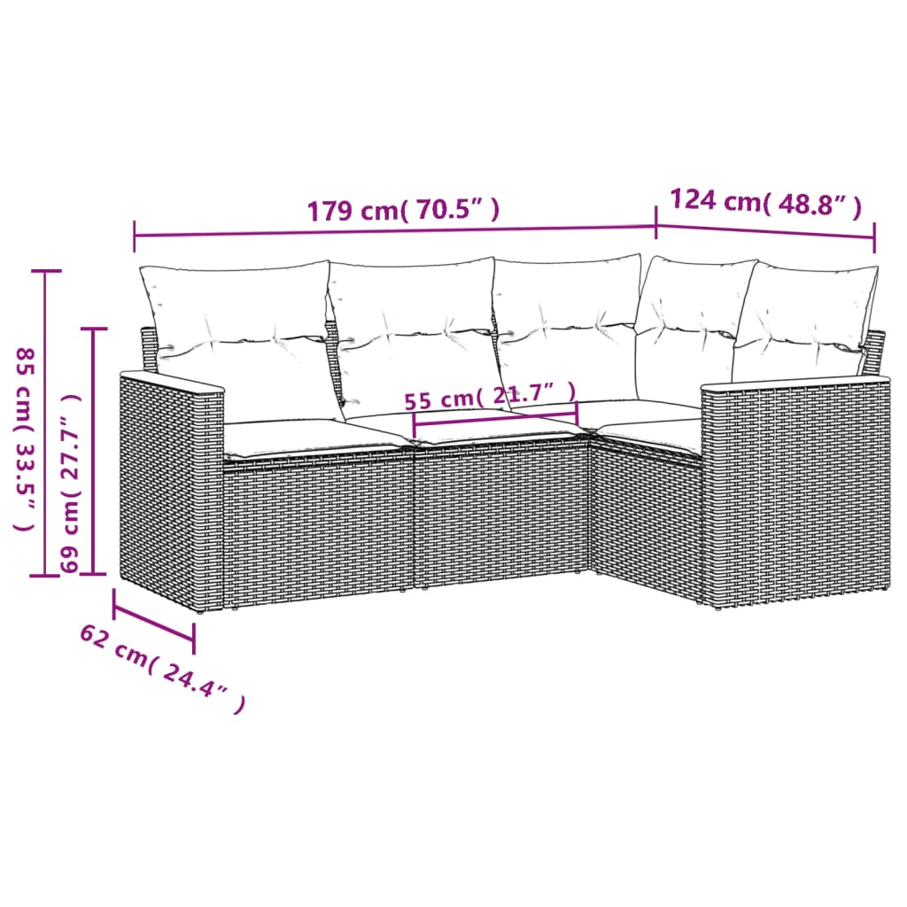 4 Piece Garden Sofa Set with Cushions Grey Poly Rattan