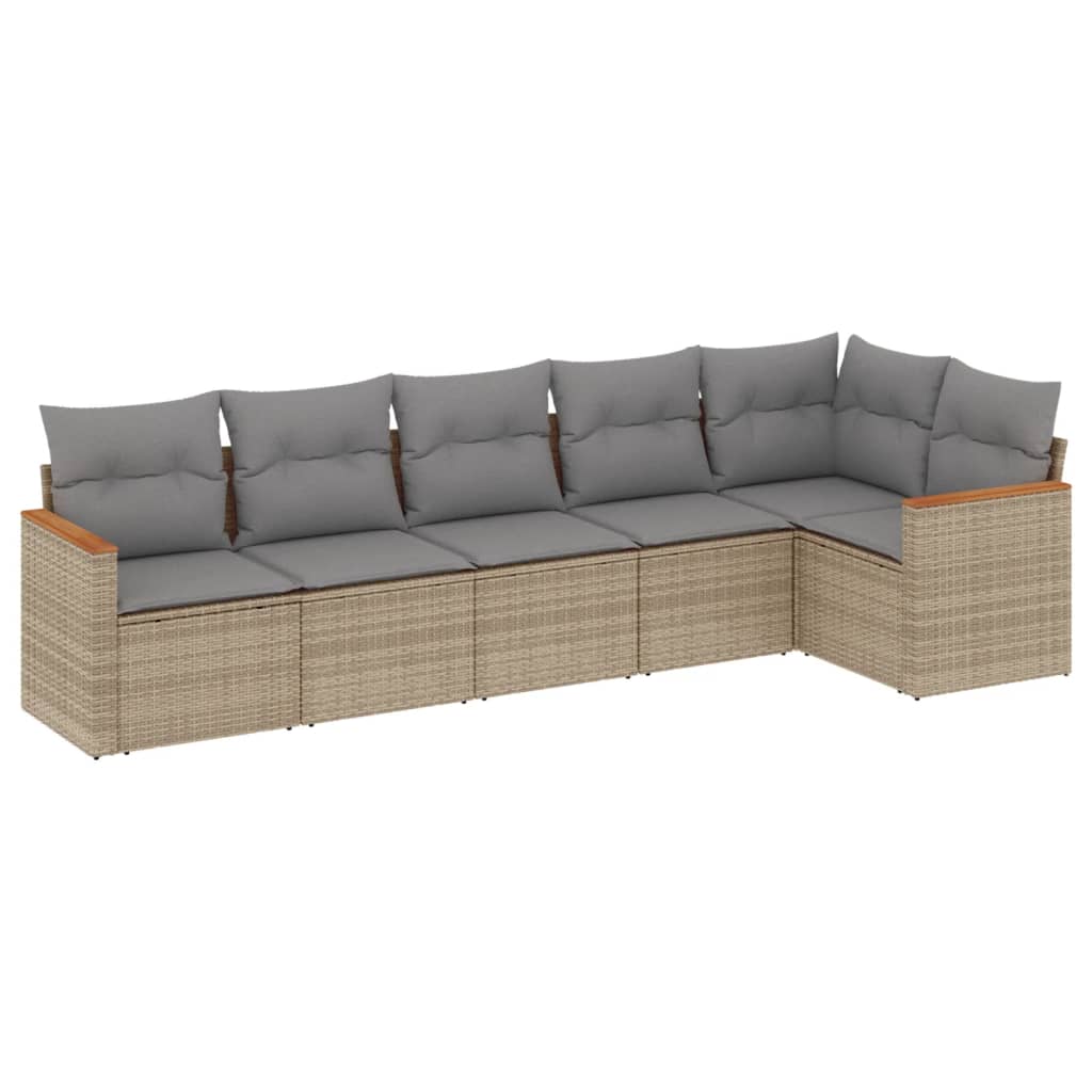 6 Piece Garden Sofa Set with Cushions Beige Poly Rattan