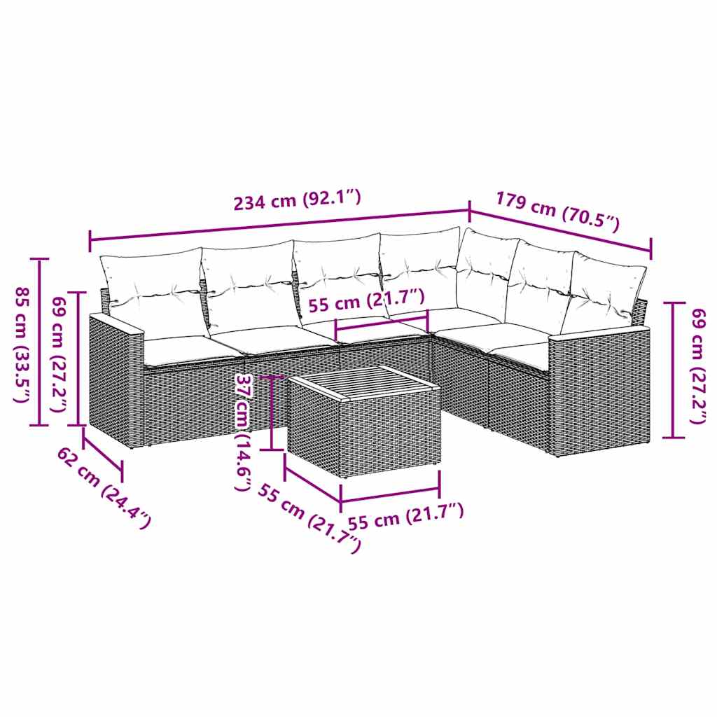 7 Piece Garden Sofa Set with Cushions Black Poly Rattan
