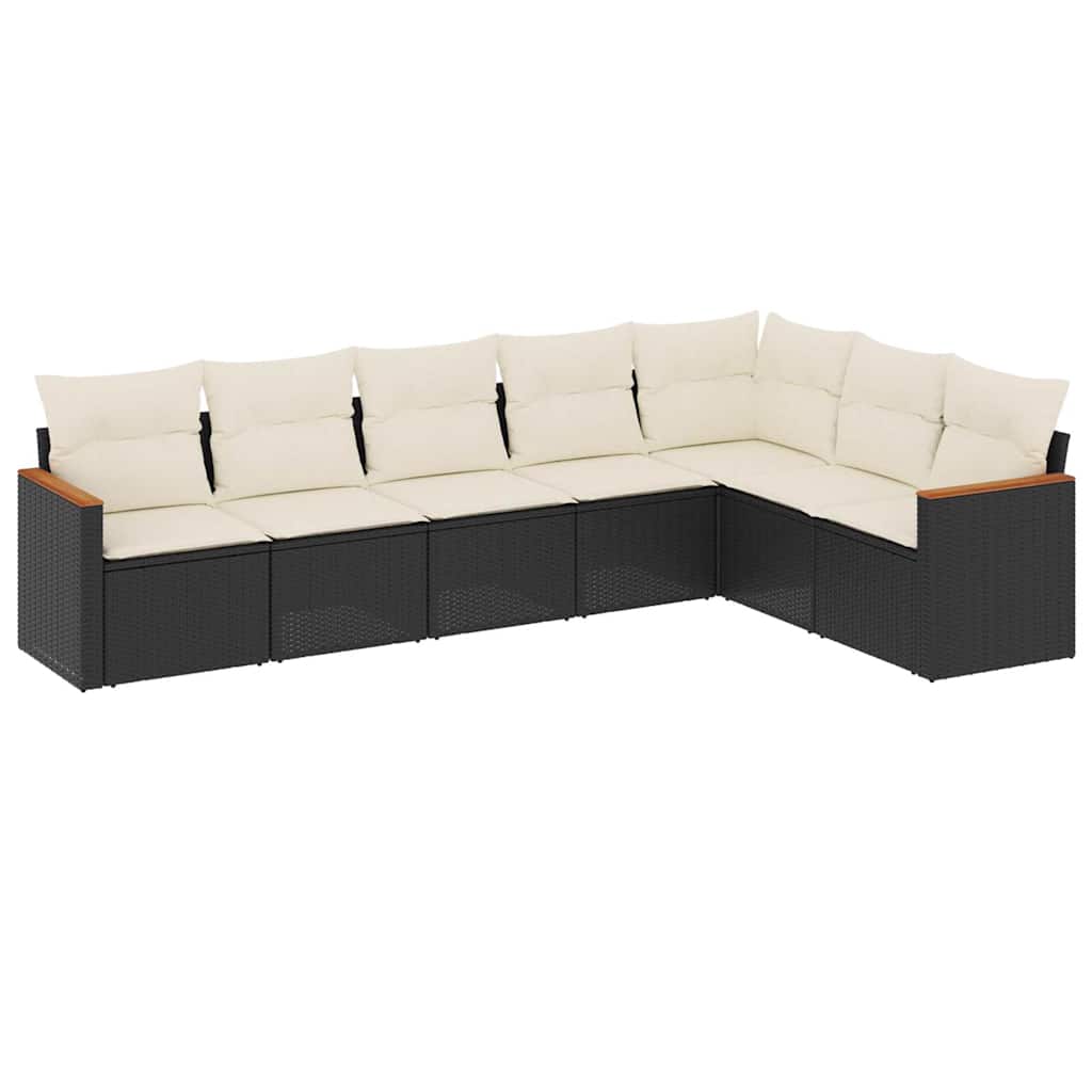 7 Piece Garden Sofa Set with Cushions Black Poly Rattan