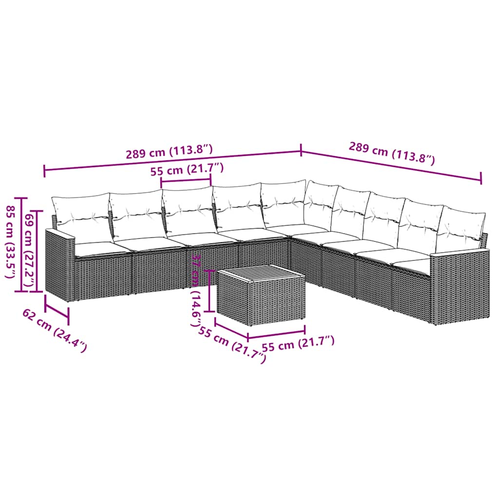 10 Piece Garden Sofa Set with Cushions Black Poly Rattan