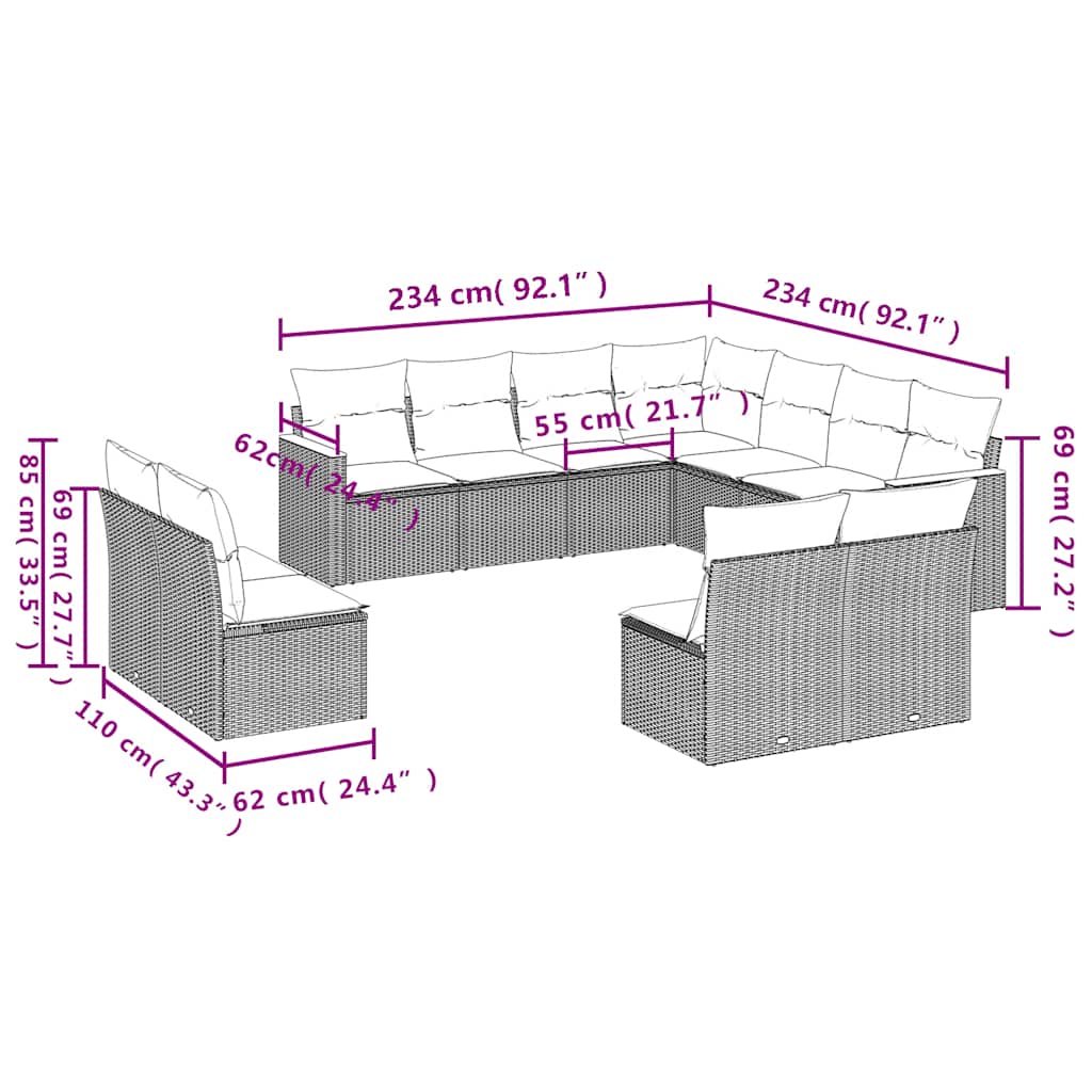 11 Piece Garden Sofa Set with Cushions Black Poly Rattan