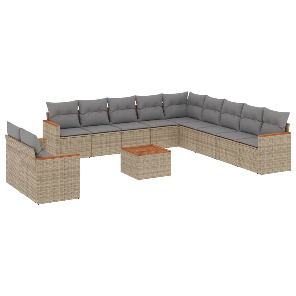 12 Piece Garden Sofa Set with Cushions Beige Poly Rattan