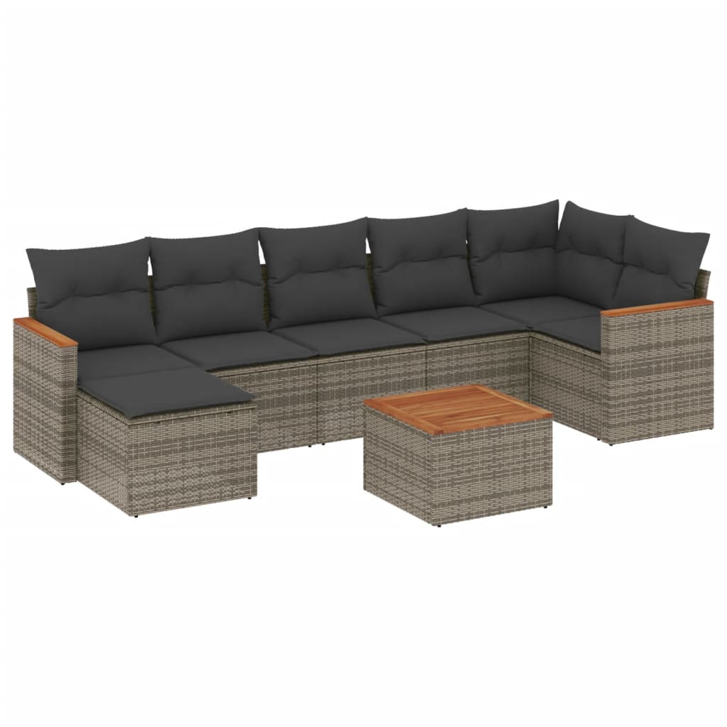 8 Piece Garden Sofa Set with Cushions Grey Poly Rattan