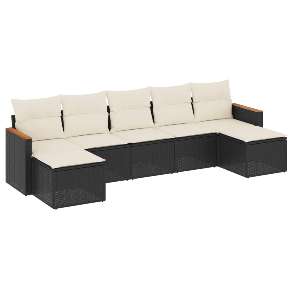 7 Piece Garden Sofa Set with Cushions Black Poly Rattan