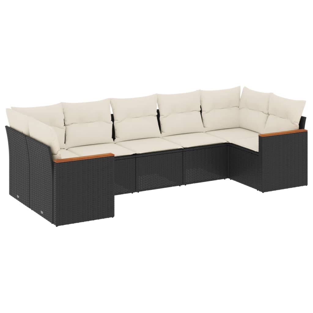 7 Piece Garden Sofa Set with Cushions Black Poly Rattan