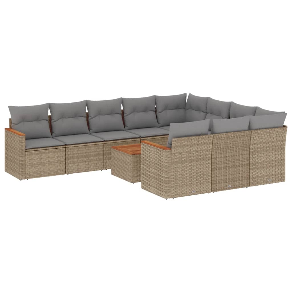 11 Piece Garden Sofa Set with Cushions Beige Poly Rattan