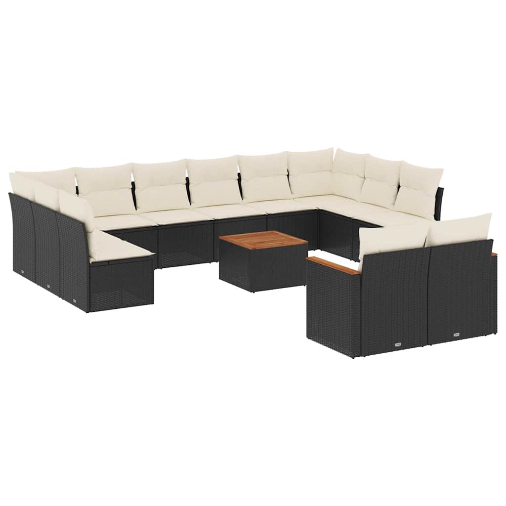 13 Piece Garden Sofa Set with Cushions Black Poly Rattan