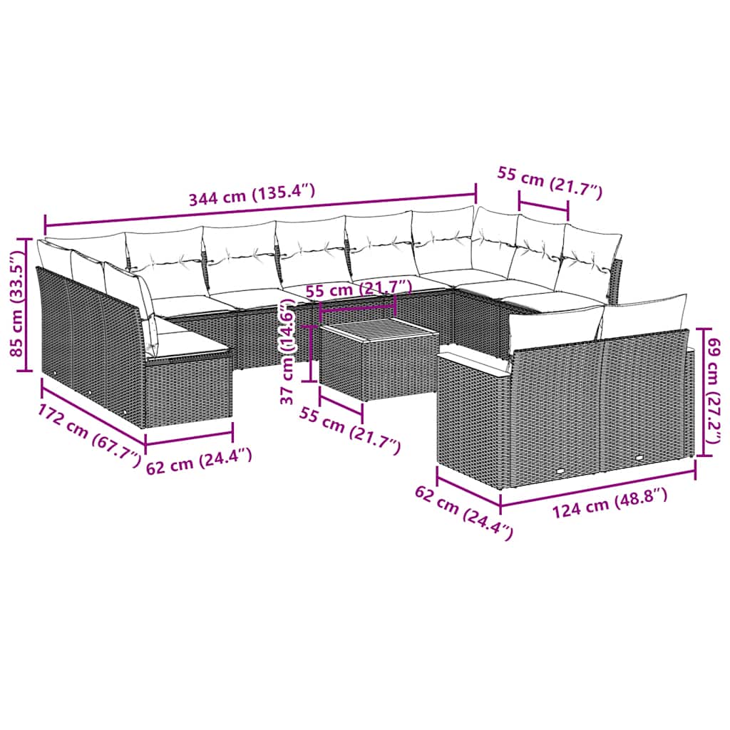 13 Piece Garden Sofa Set with Cushions Black Poly Rattan