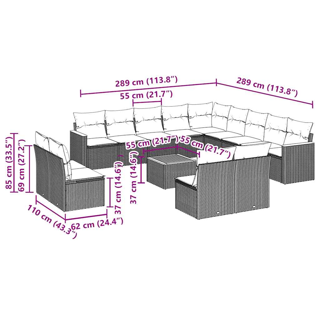 14 Piece Garden Sofa Set with Cushions Black Poly Rattan