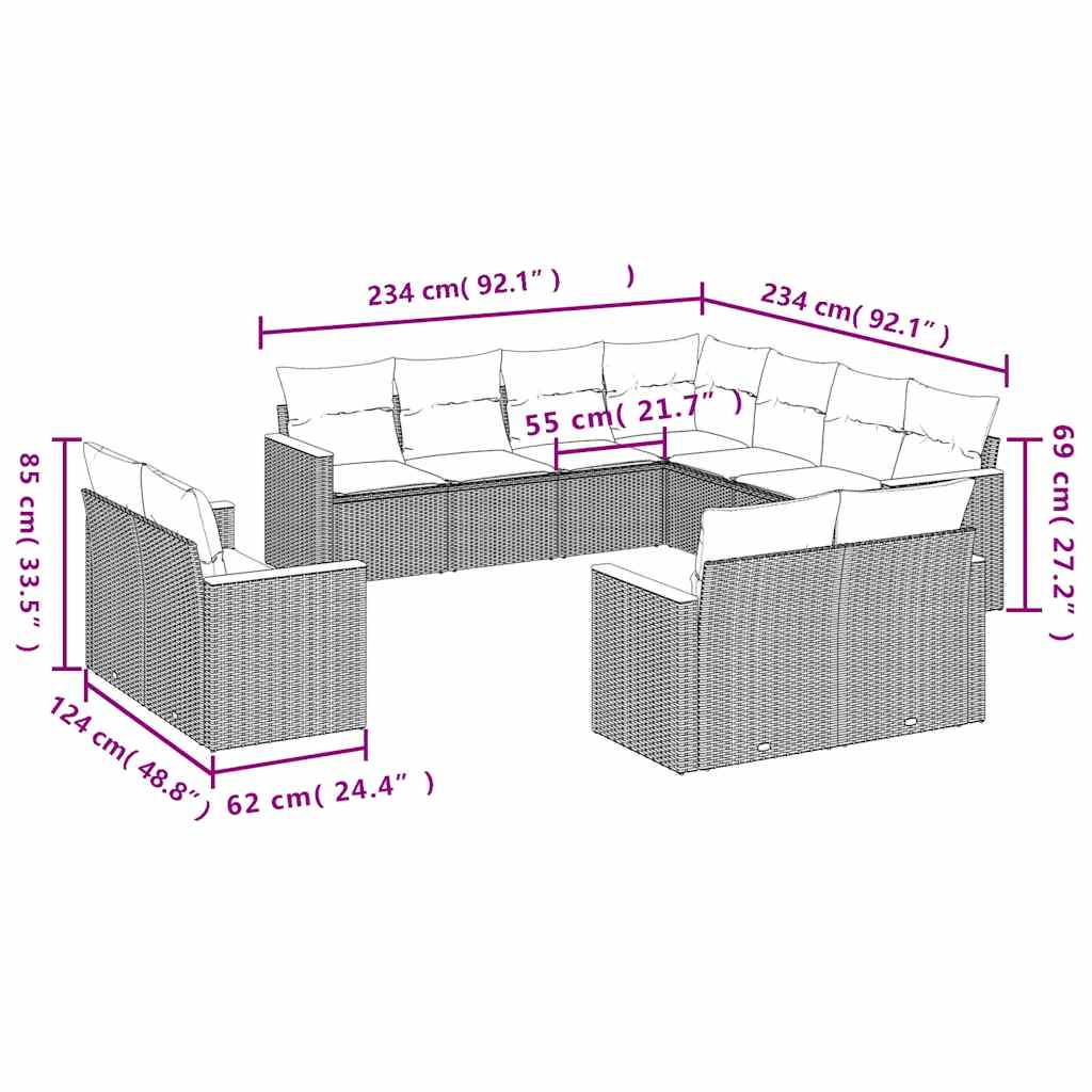 11 Piece Garden Sofa Set with Cushions Black Poly Rattan