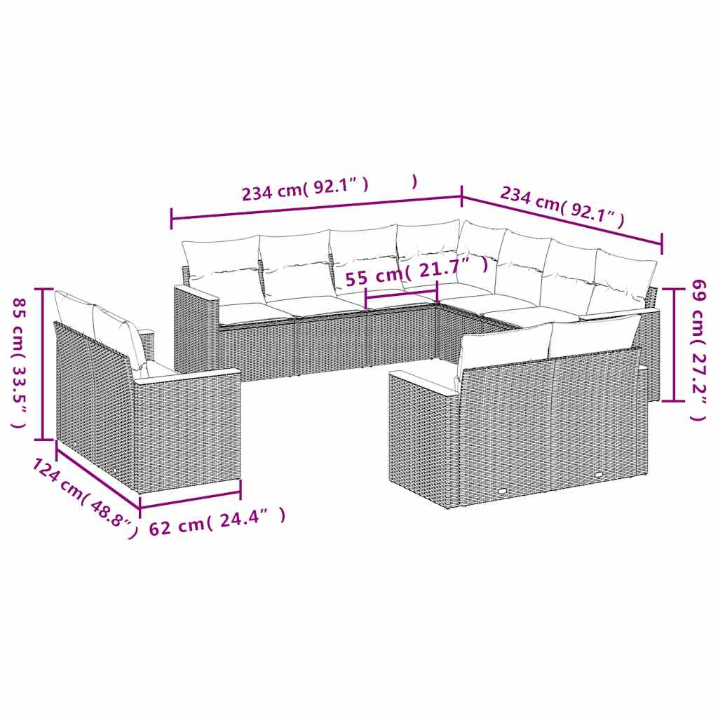 11 Piece Garden Sofa Set with Cushions Black Poly Rattan