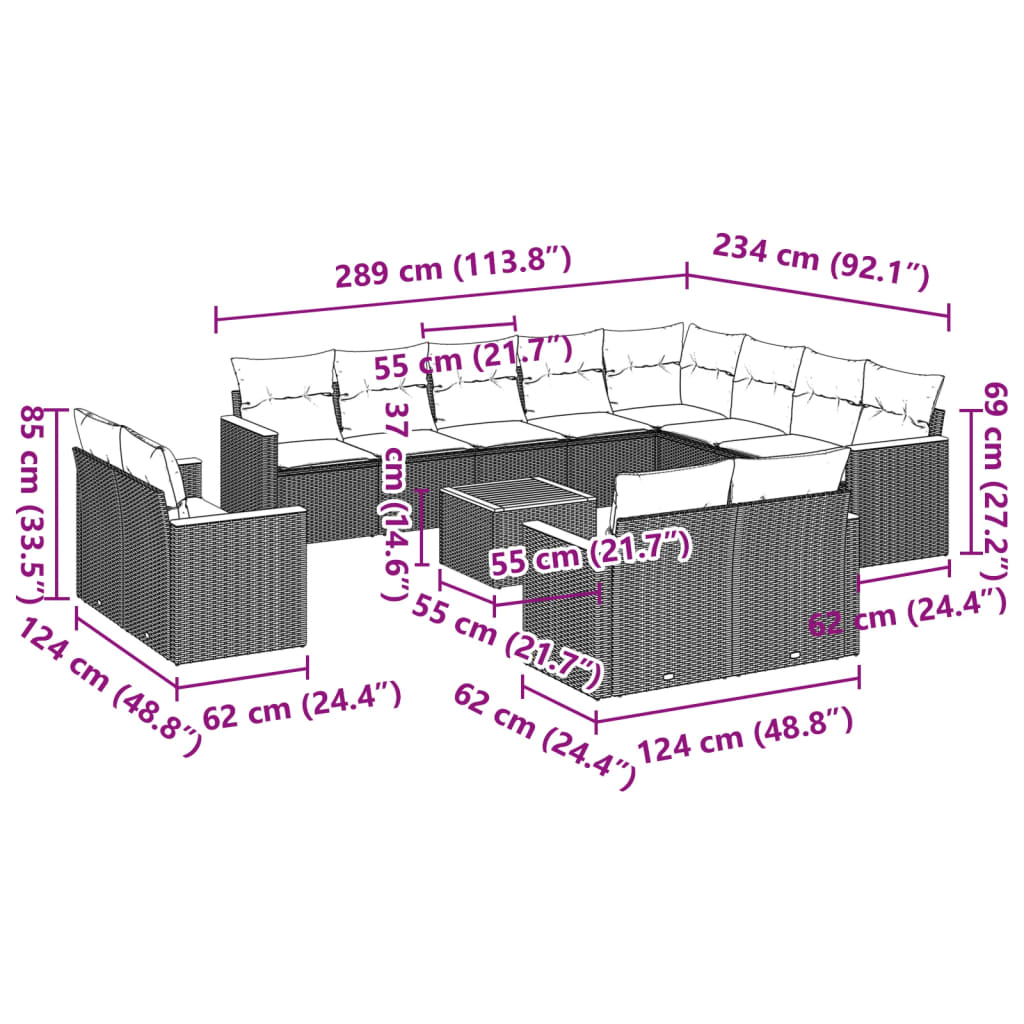 13 Piece Garden Sofa Set with Cushions Black Poly Rattan