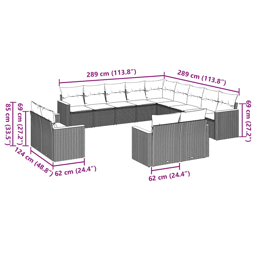 13 Piece Garden Sofa Set with Cushions Black Poly Rattan