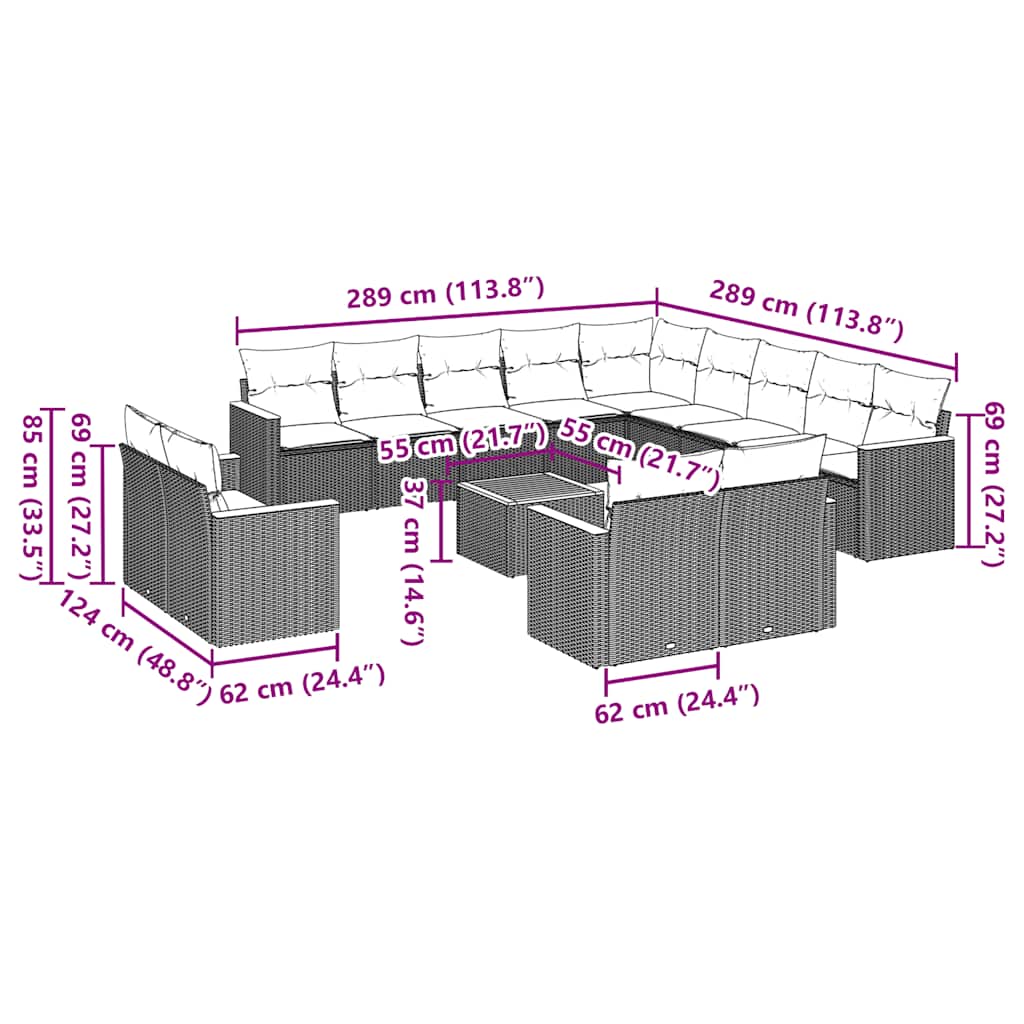 14 Piece Garden Sofa Set with Cushions Black Poly Rattan