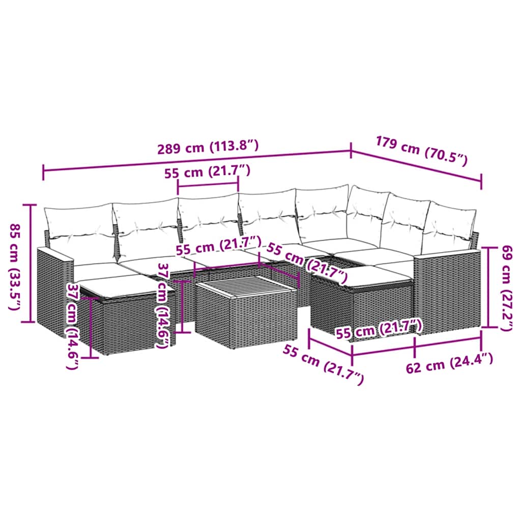 10 Piece Garden Sofa Set with Cushions Black Poly Rattan