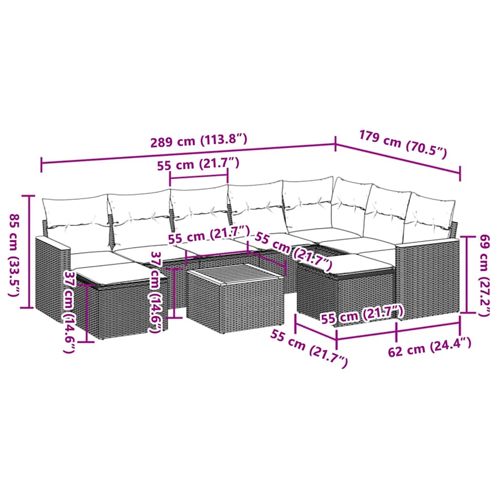 10 Piece Garden Sofa Set with Cushions Black Poly Rattan