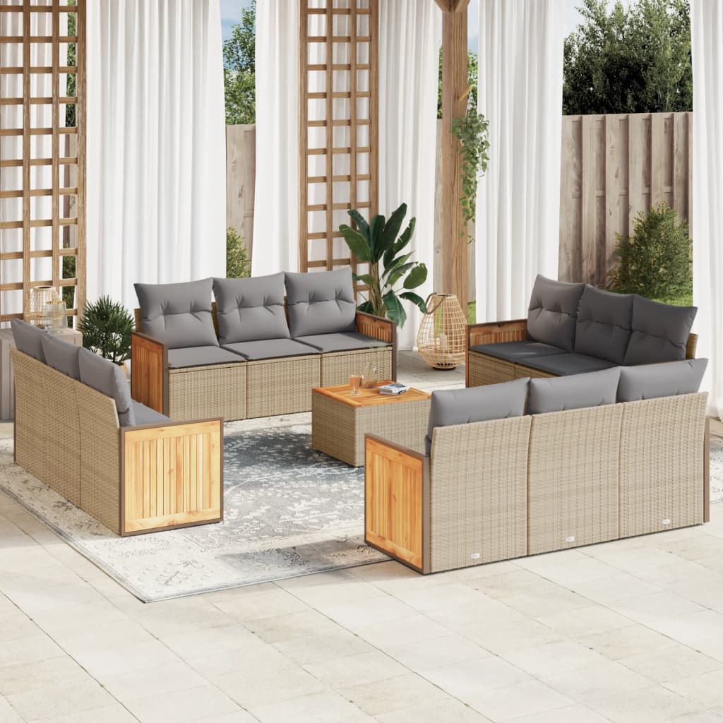 13 Piece Garden Sofa Set with Cushions Beige Poly Rattan