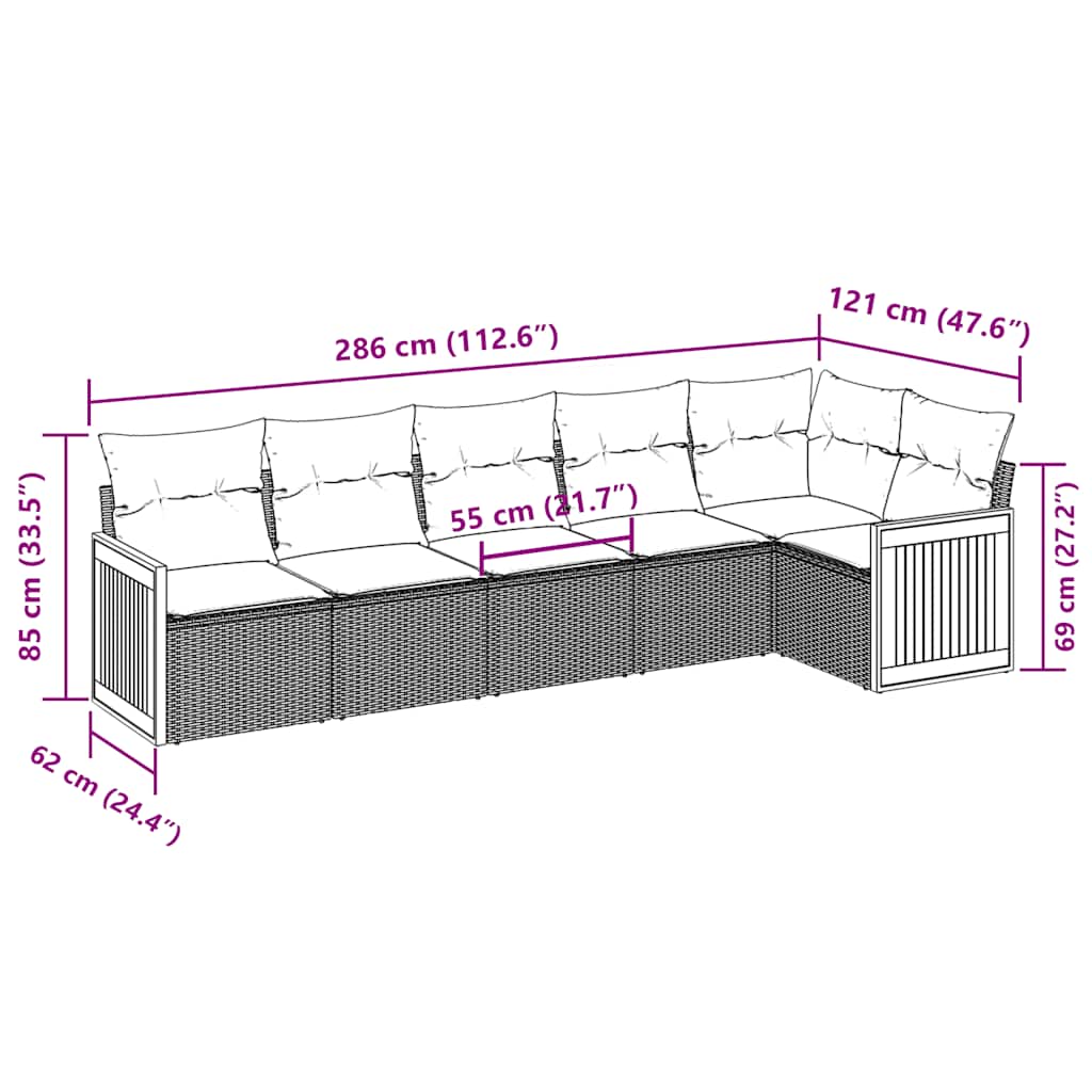 6 Piece Garden Sofa Set with Cushions Black Poly Rattan