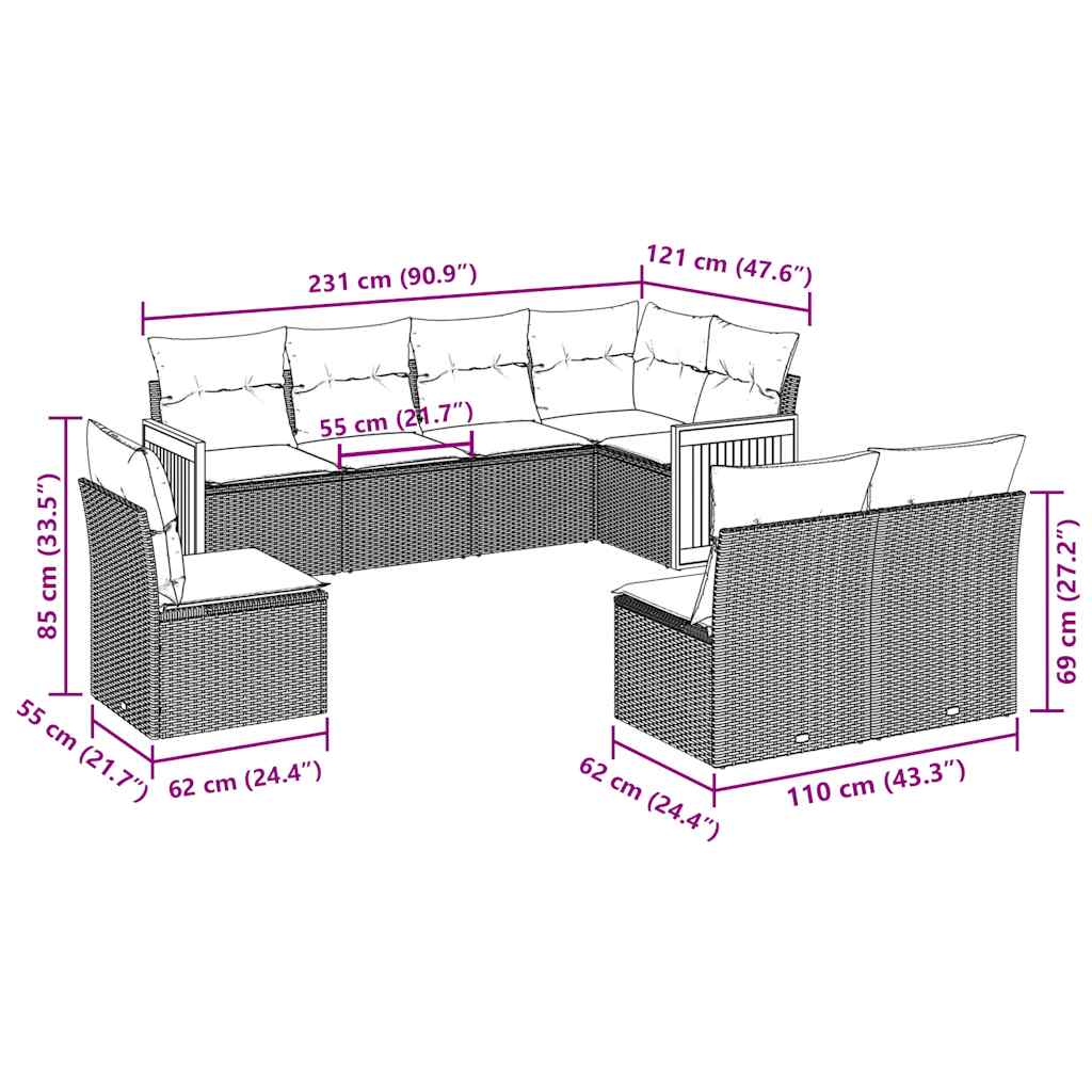 8 Piece Garden Sofa Set with Cushions Black Poly Rattan