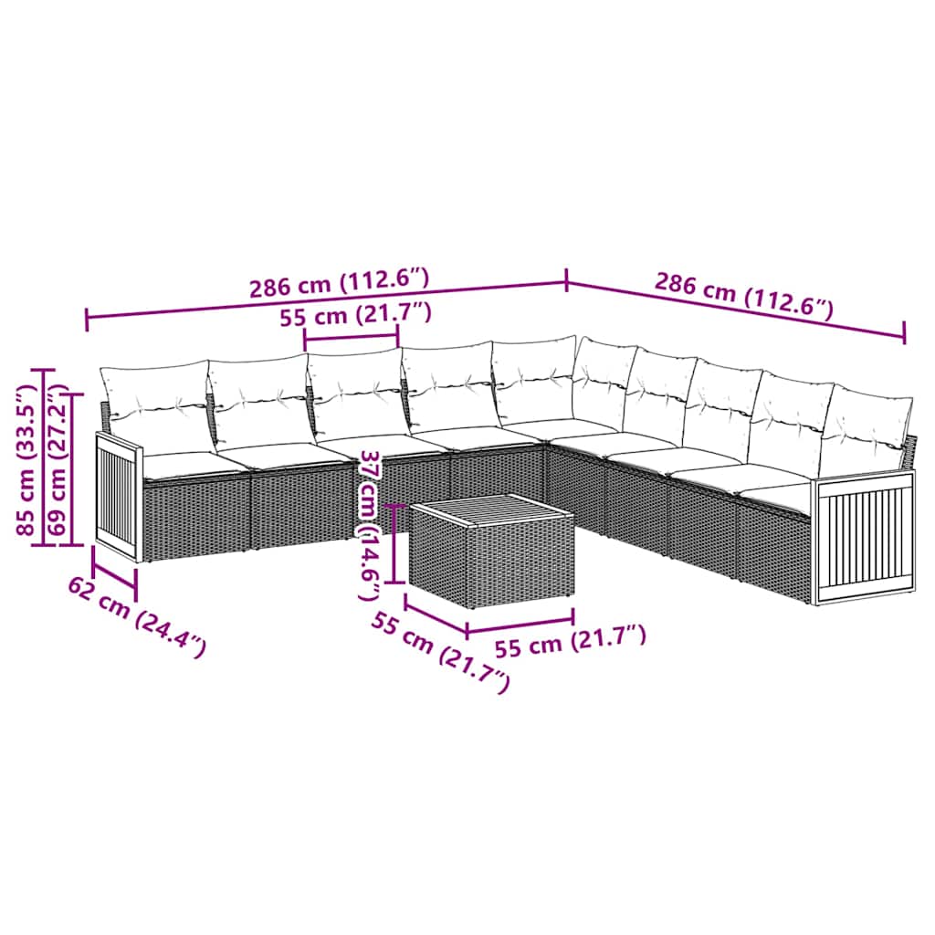 10 Piece Garden Sofa Set with Cushions Black Poly Rattan