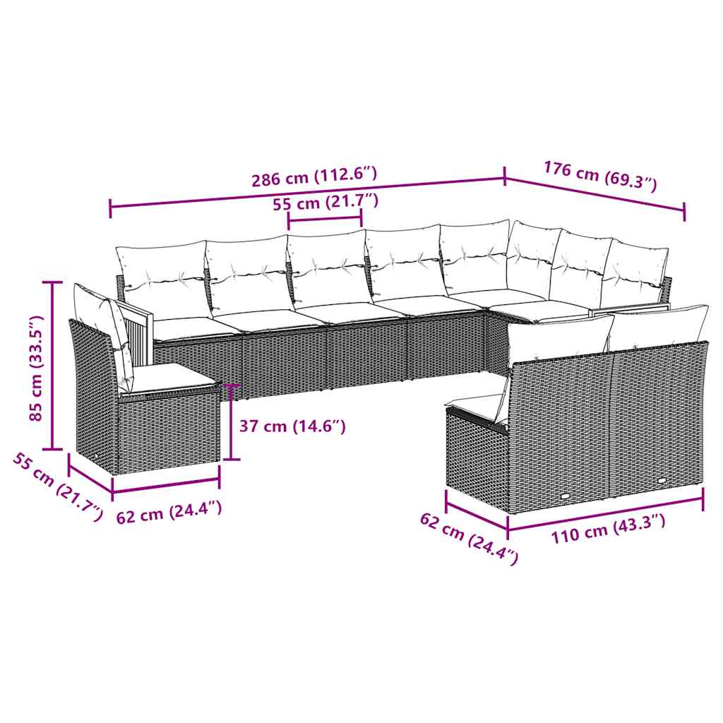 10 Piece Garden Sofa Set with Cushions Black Poly Rattan