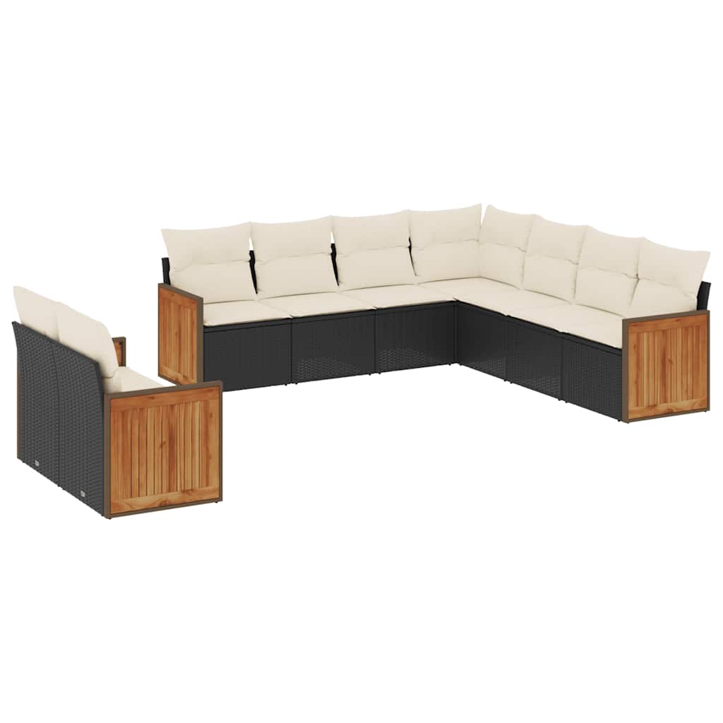 9 Piece Garden Sofa Set with Cushions Black Poly Rattan
