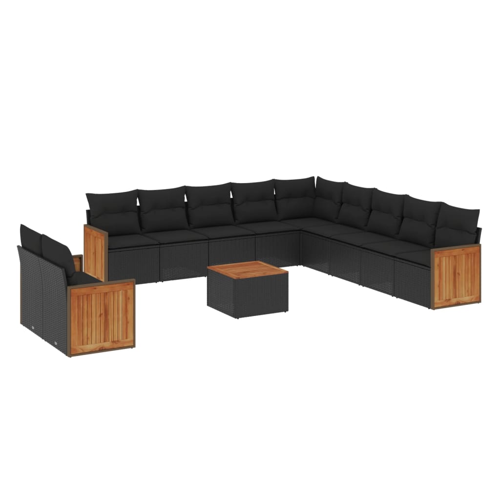 12 Piece Garden Sofa Set with Cushions Black Poly Rattan