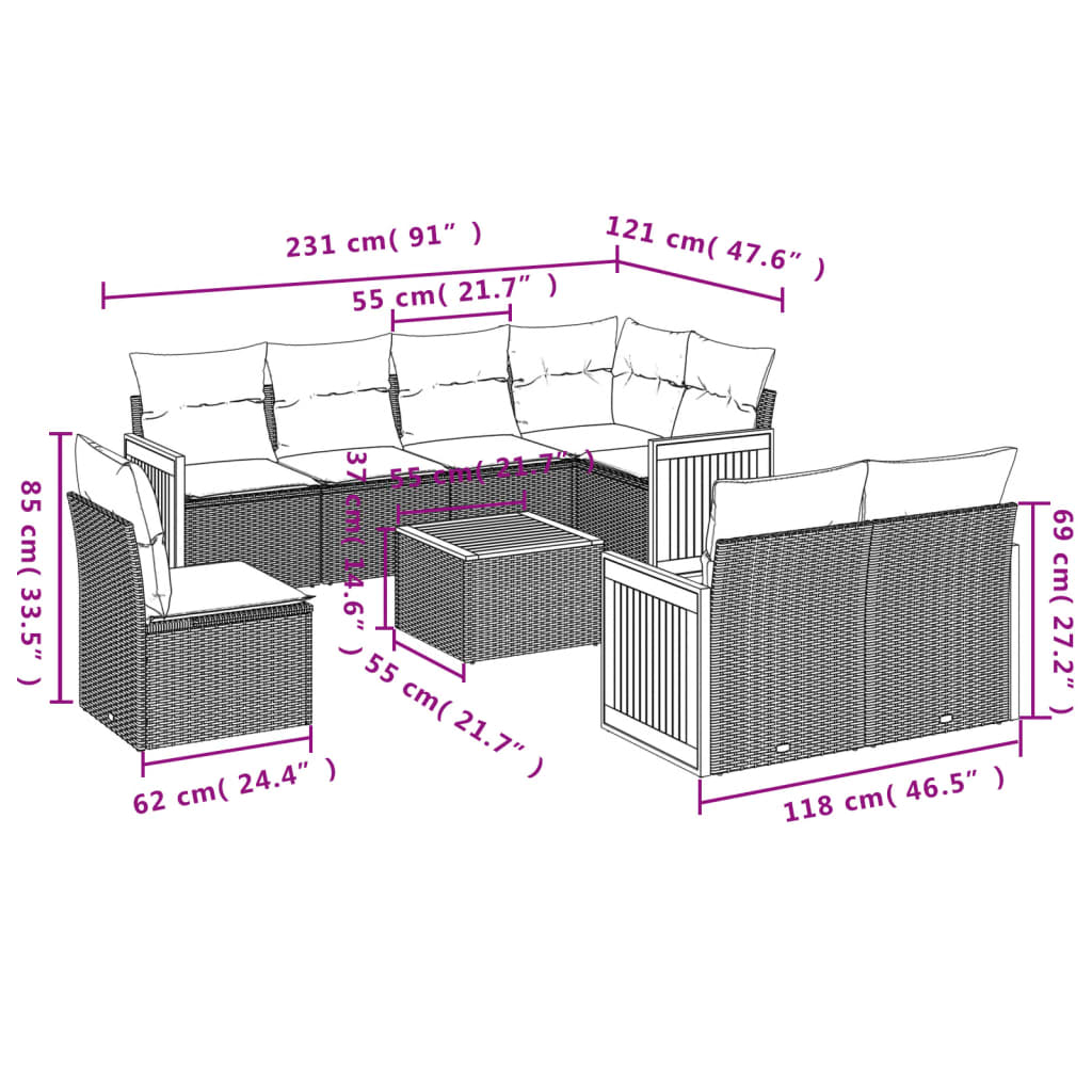 9 Piece Garden Sofa Set with Cushions Black Poly Rattan