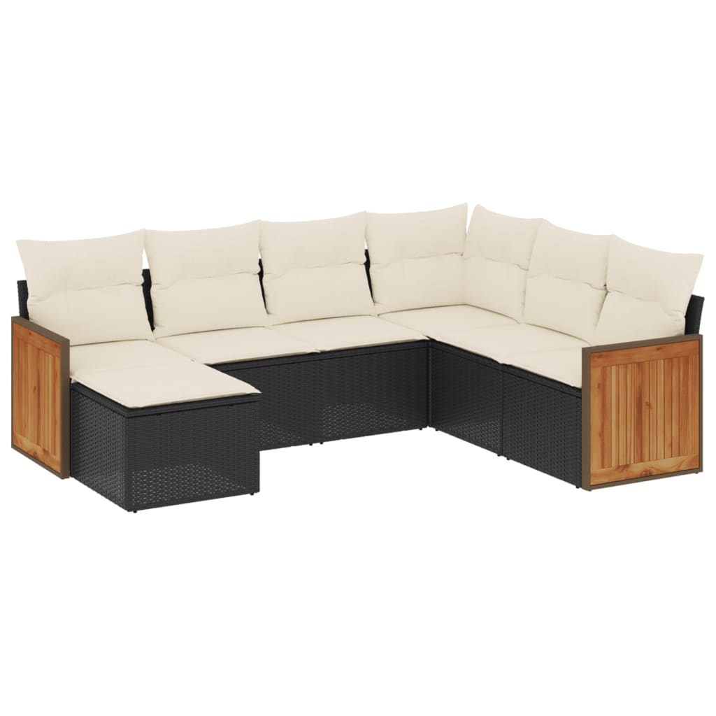 7 Piece Garden Sofa Set with Cushions Black Poly Rattan