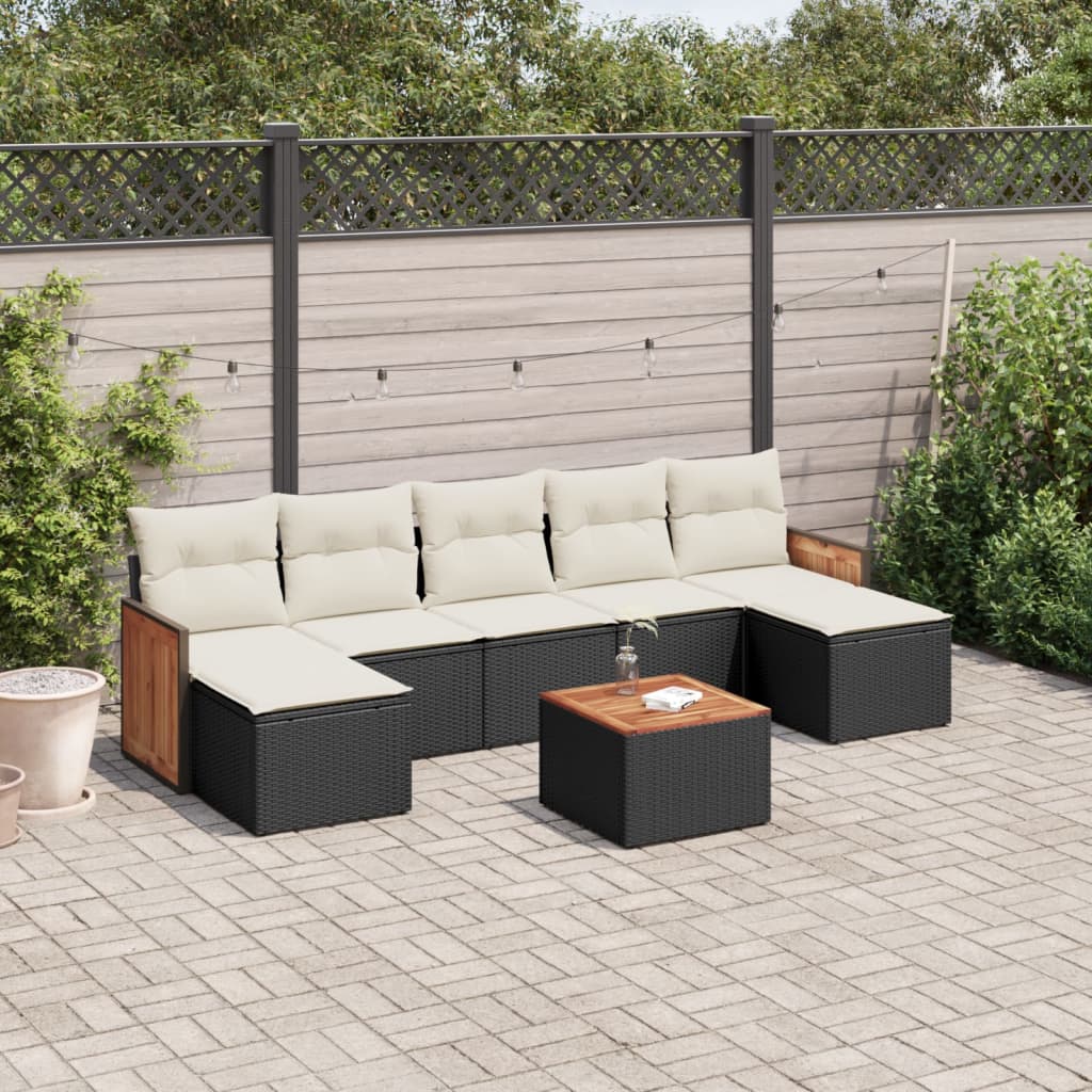 8 Piece Garden Sofa Set with Cushions Black Poly Rattan
