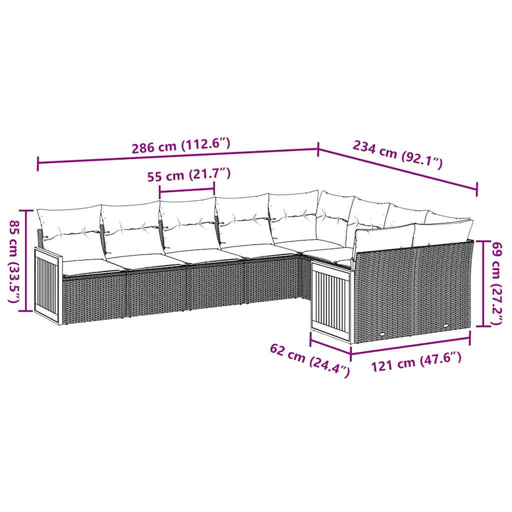 9 Piece Garden Sofa Set with Cushions Black Poly Rattan
