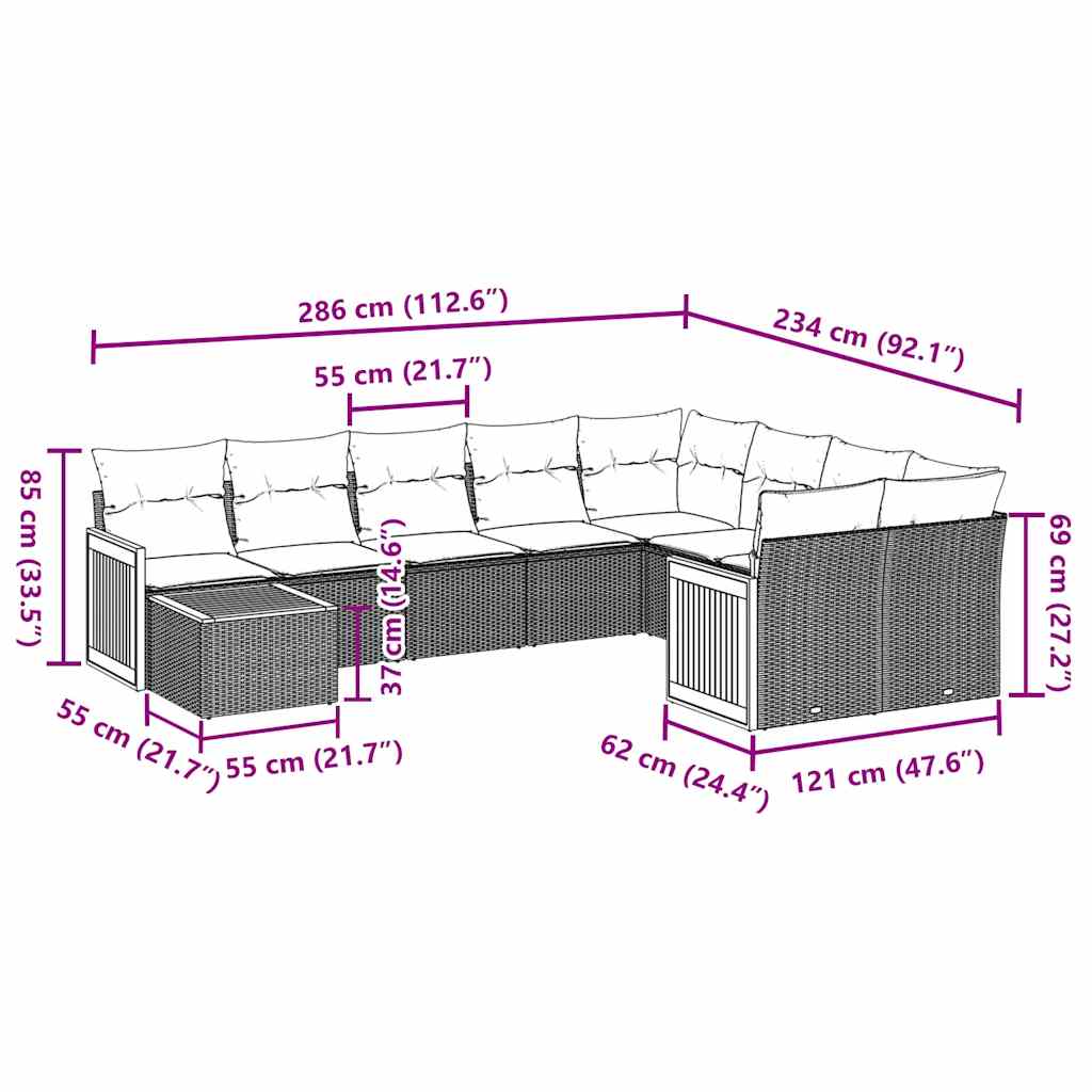 10 Piece Garden Sofa Set with Cushions Black Poly Rattan