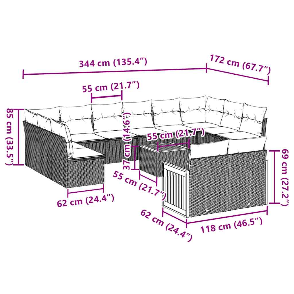 13 Piece Garden Sofa Set with Cushions Black Poly Rattan