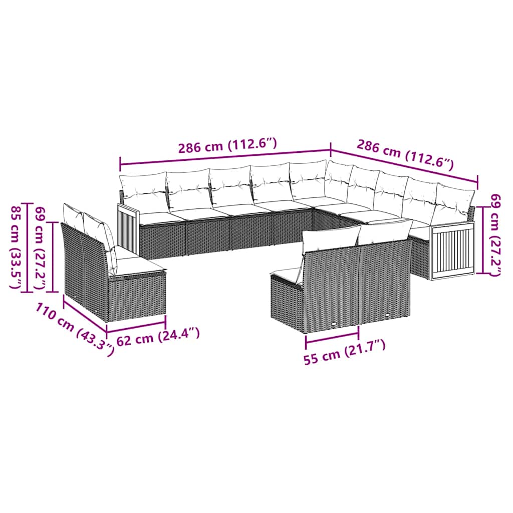 13 Piece Garden Sofa Set with Cushions Black Poly Rattan