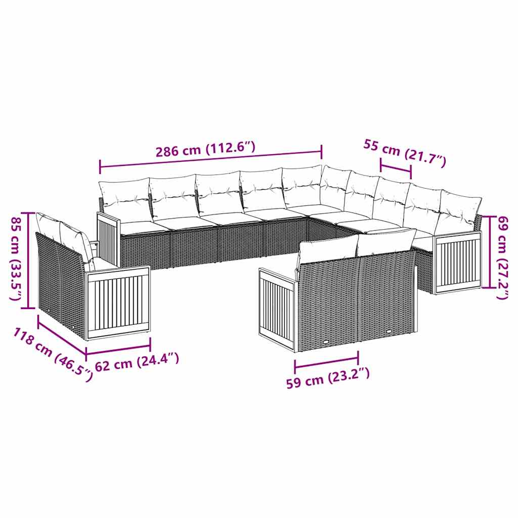 13 Piece Garden Sofa Set with Cushions Black Poly Rattan