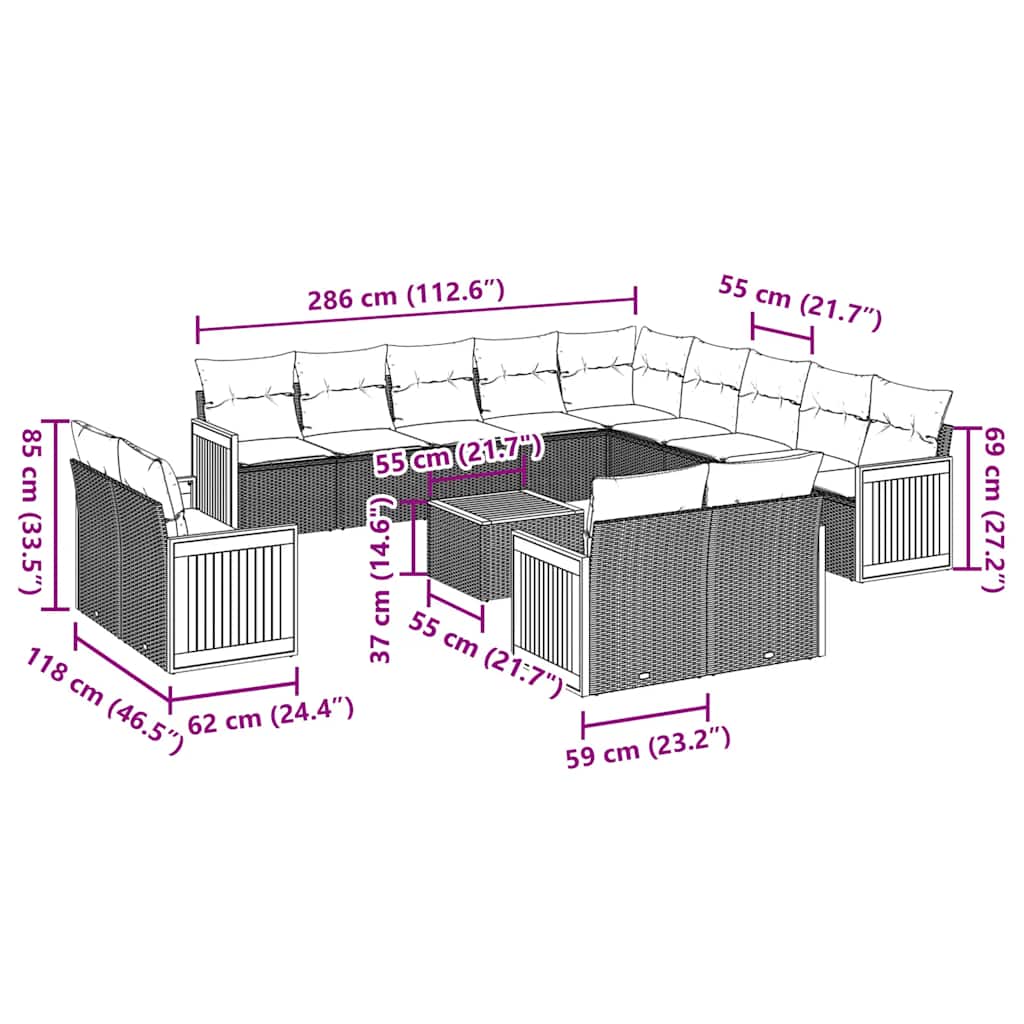 14 Piece Garden Sofa Set with Cushions Black Poly Rattan